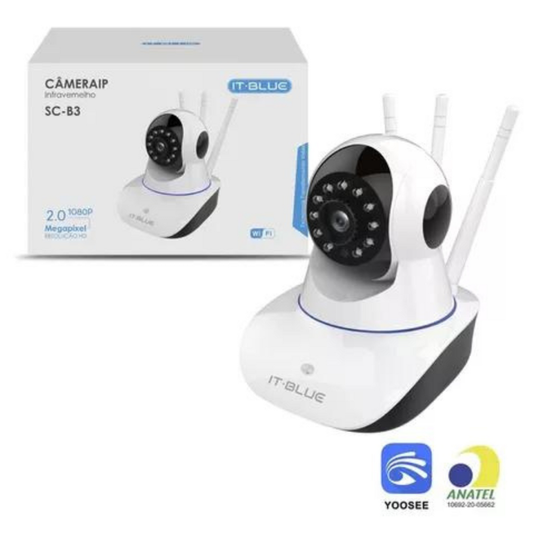 Câmera Segurança Ip 1080p 2.0 Megapixel Wifi Audio 3 Antenas